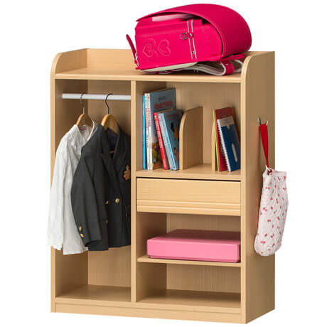 服もかけられるハンガーポール付ランドセルラック