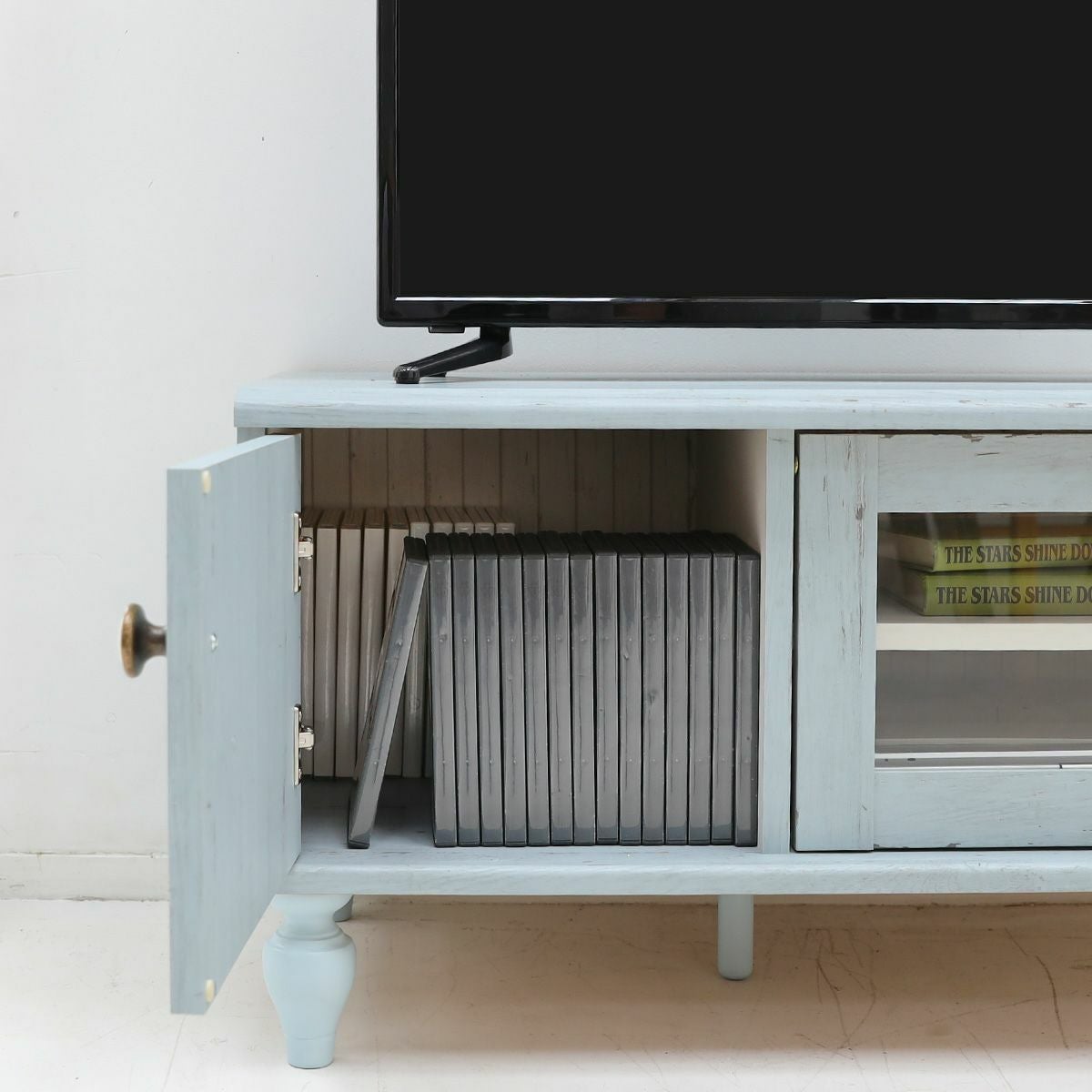 テレビ台 幅90cm 高さ44cm ブルー ホワイト 白木目 32V型対応 フラップ