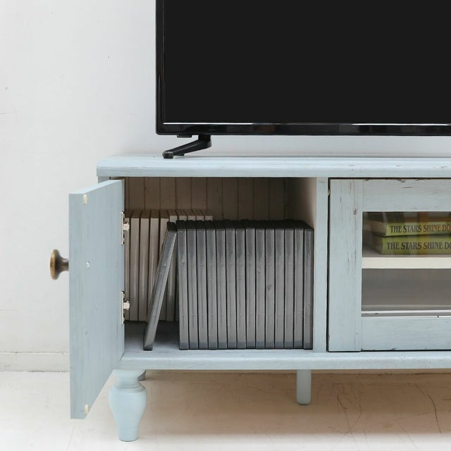 テレビ台 幅90cm 高さ44cm ブルー ホワイト 白木目 32V型対応 フラップ 