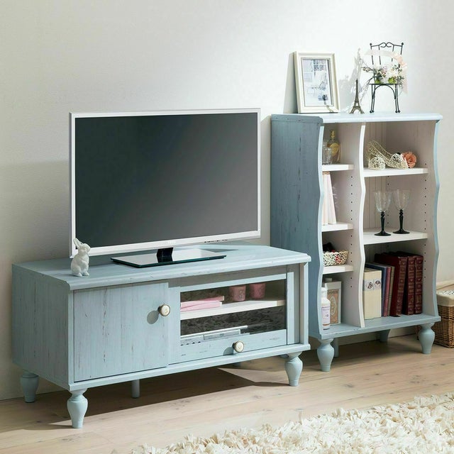 テレビ台 幅90cm 高さ44cm ブルー ホワイト 白木目 32V型対応 フラップ 