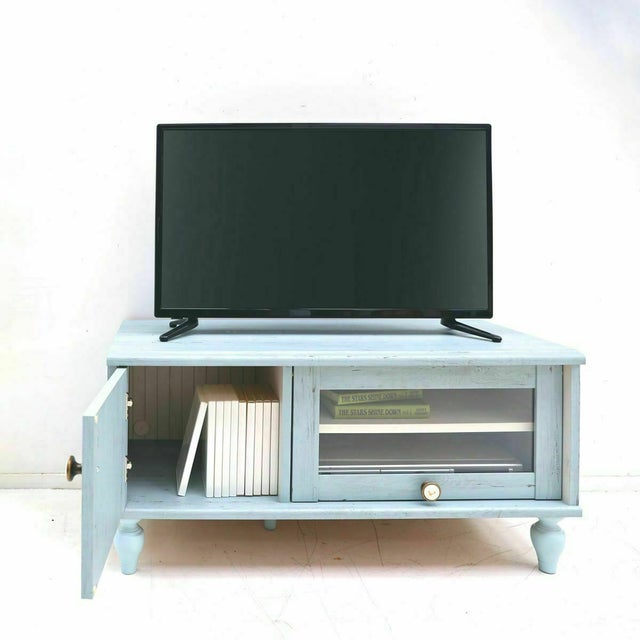 テレビ台 幅90cm 高さ44cm ブルー ホワイト 白木目 32V型対応 フラップ 