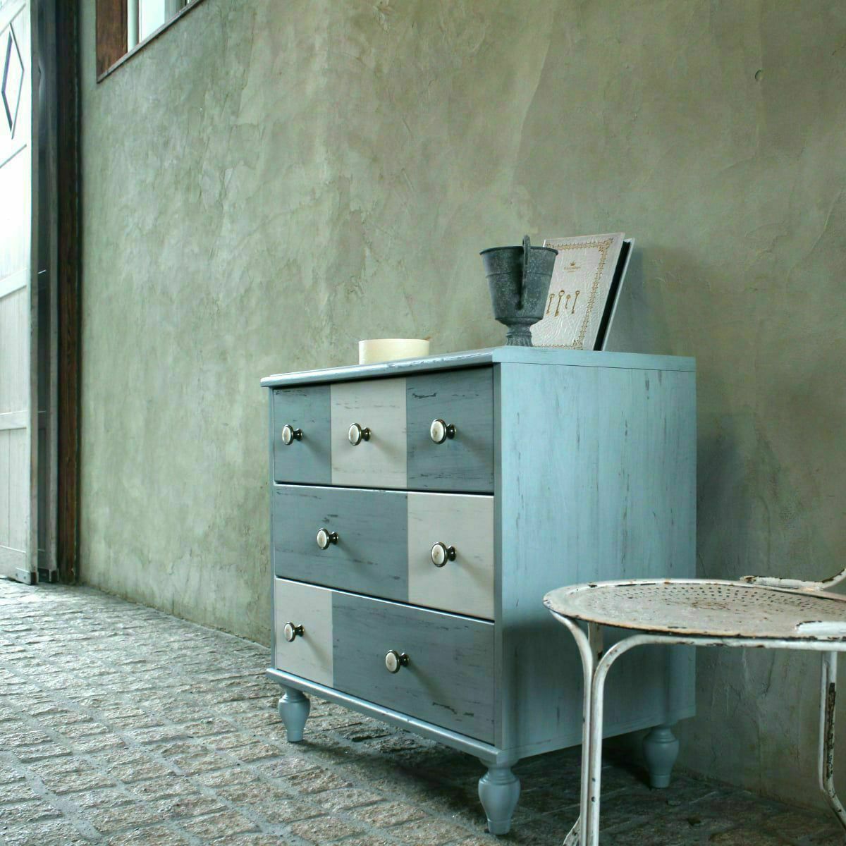 チェスト タンス 幅72cm 高さ71cm ブルー ホワイト 白木目 フレンチ