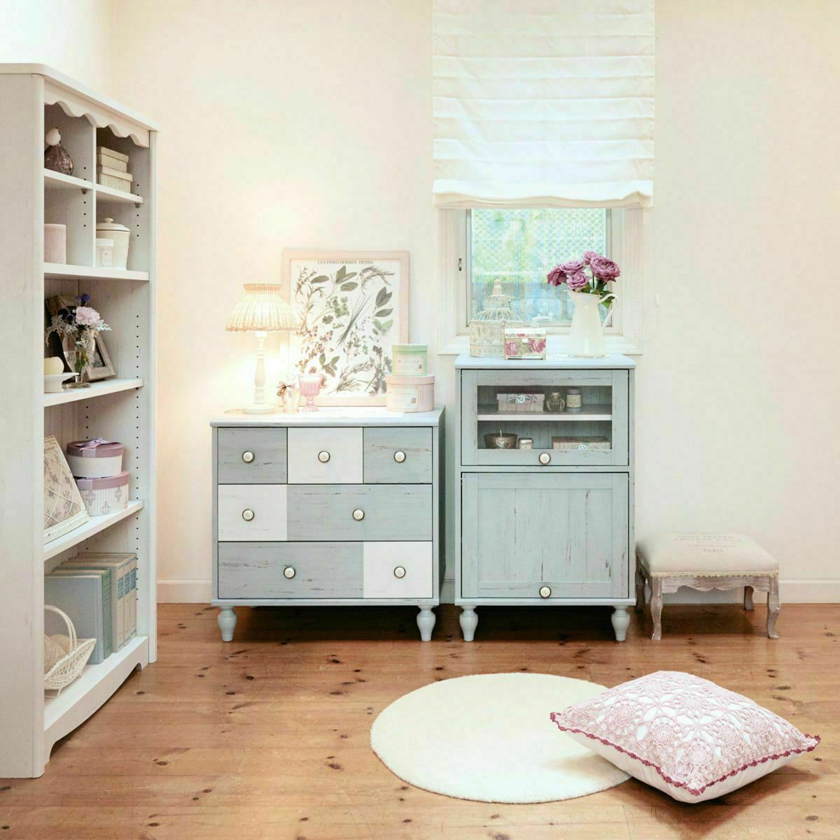 チェスト タンス 幅72cm 高さ71cm ブルー ホワイト 白木目 フレンチ