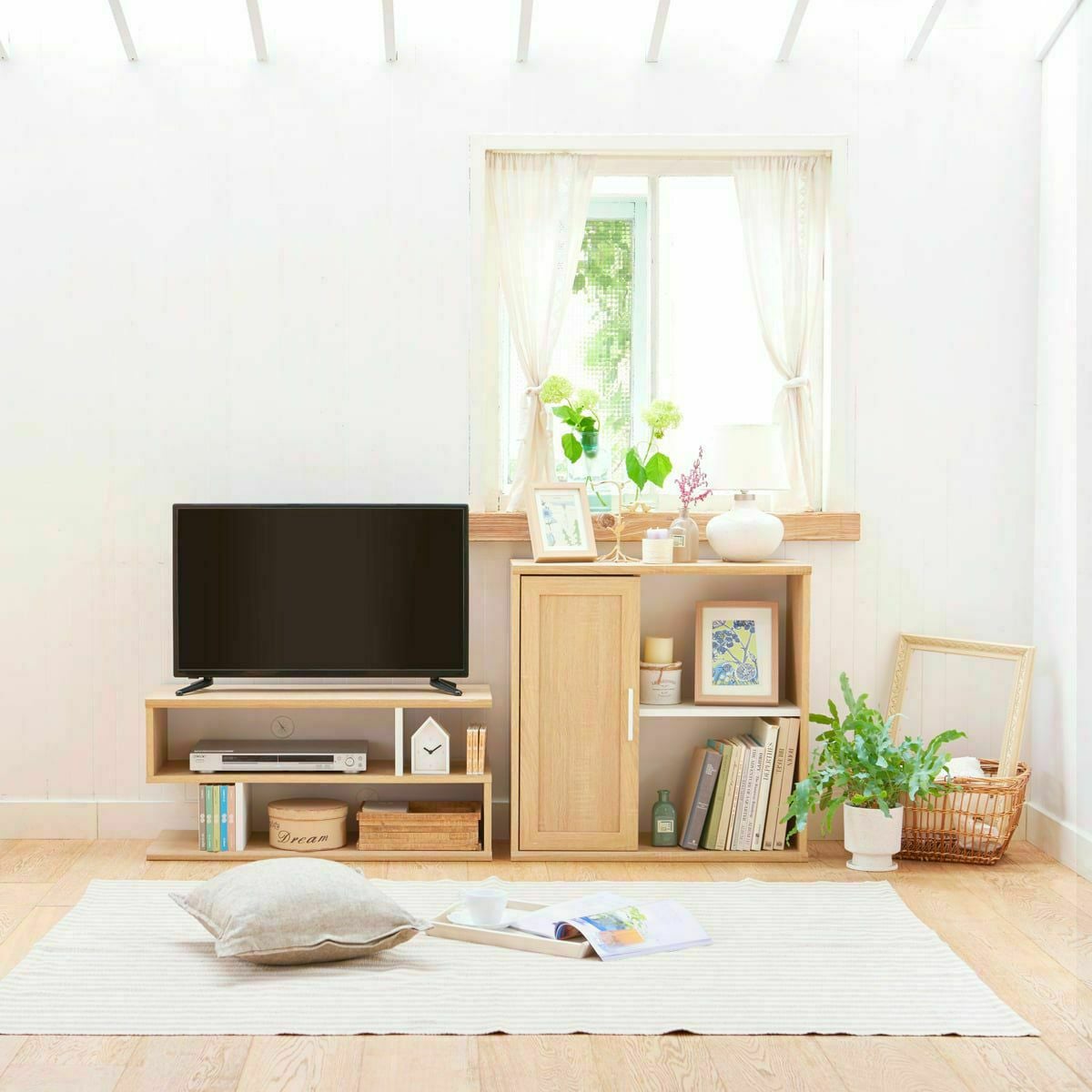 テレビ台 ラック 幅84cm 高さ40cm ナチュラルブラウン ホワイト 白 32V