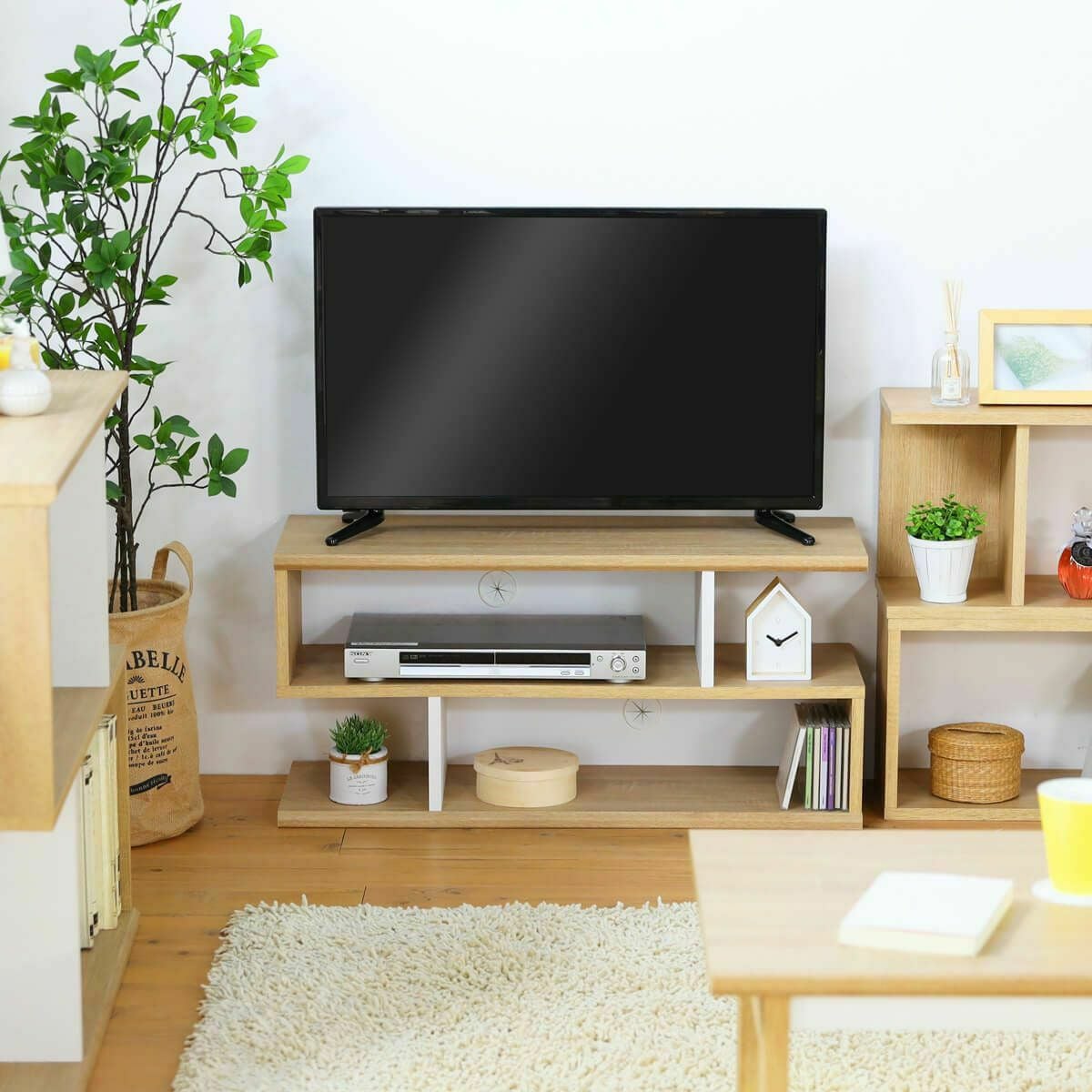 テレビ台 ラック 幅84cm 高さ40cm ナチュラルブラウン ホワイト 白 32V