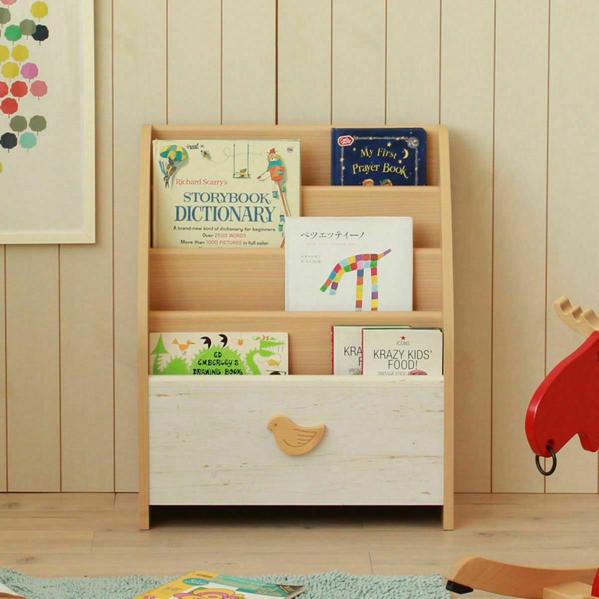 絵本棚4段 ラック 幅57cm 高さ70cm ナチュラルブラウン ホワイト 白木