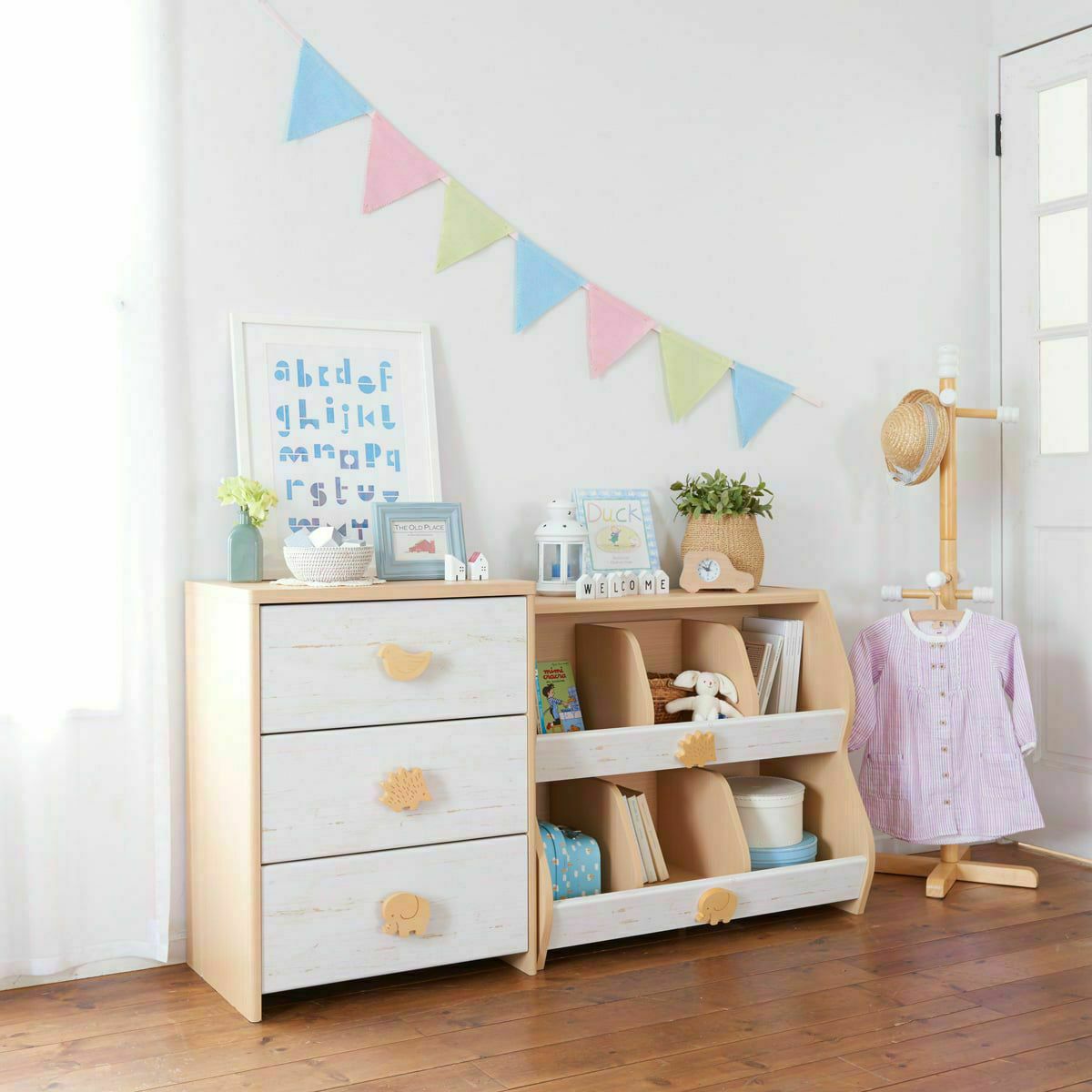チェスト タンス キッズ 幅57cm 高さ75cm ナチュラルブラウン ホワイト