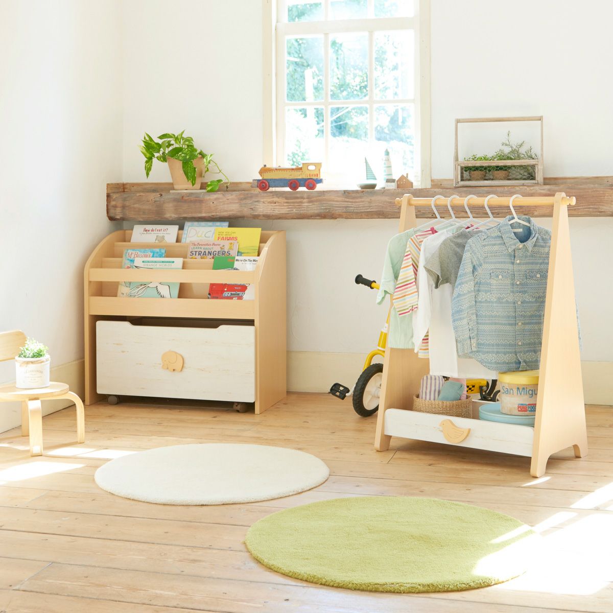 ハンガーラック キッズ 幅64cm 高さ84cm ナチュラルブラウン ホワイト