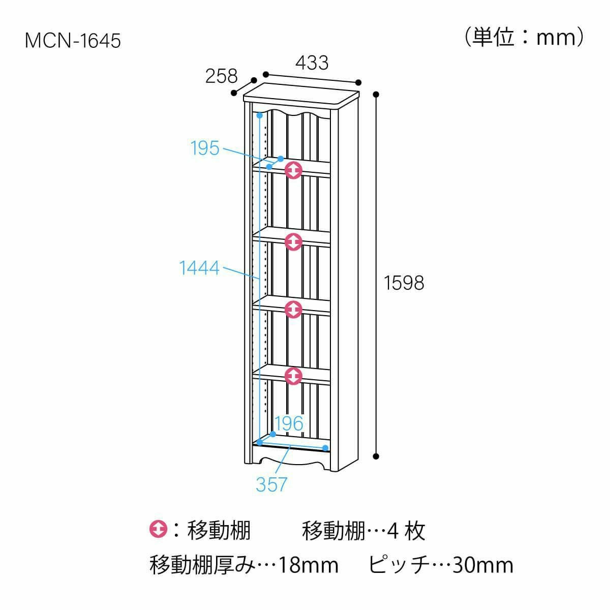 【東京都内23区配送無料】本物　フランス製　シェルフ　壁掛け　棚 フリーラック 幅44cm 高さ160cm ホワイト 白木目 本棚 シェルフ モン