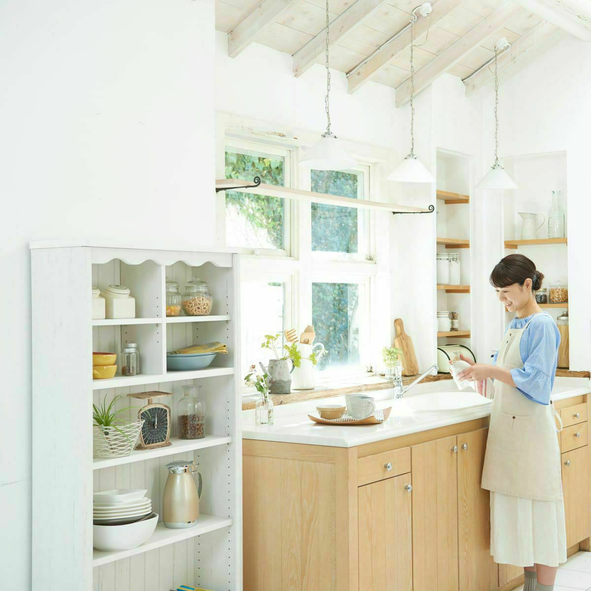 フリーラック 幅75cm 高さ160cm ホワイト 白木目 本棚 シェルフ モン