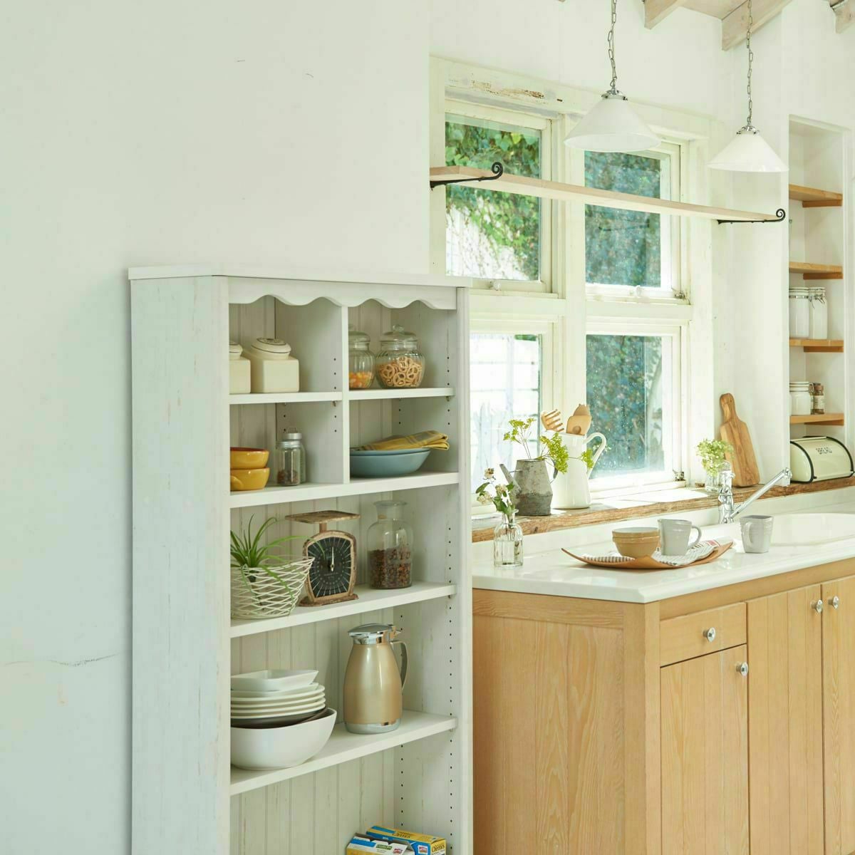 フリーラック 幅75cm 高さ160cm ホワイト 白木目 本棚 シェルフ モン