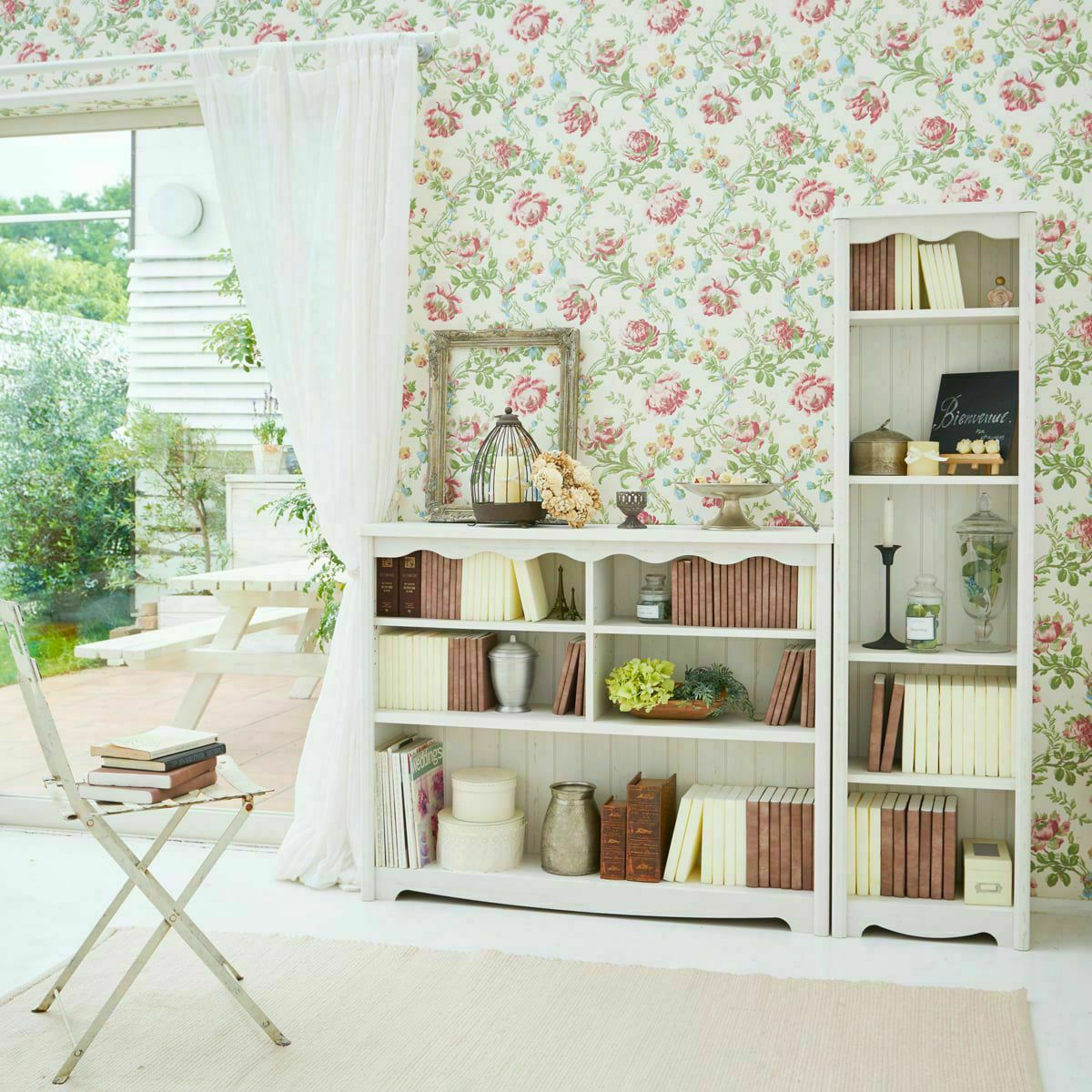 フリーラック 幅112cm 高さ90cm ホワイト 白木目 本棚 シェルフ モン