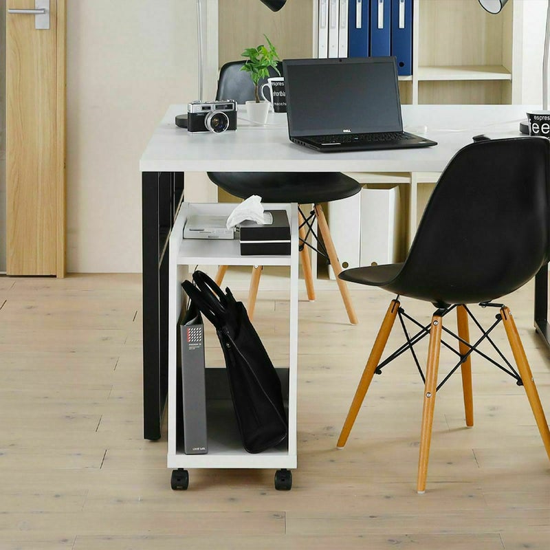 [デスクサイドに便利な収納ワゴン]上段部はルーターやタップなどを置いたり、下段はカバンやファイルの収納ができます。デスク周りの収納量を増やすのに便利です。