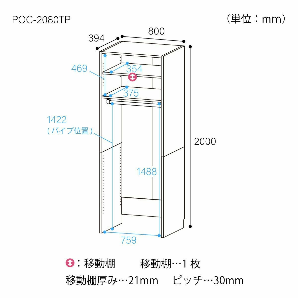 国産 クローゼット ハンガーラック 棚 幅80cm 高さ200cm ホワイト 白