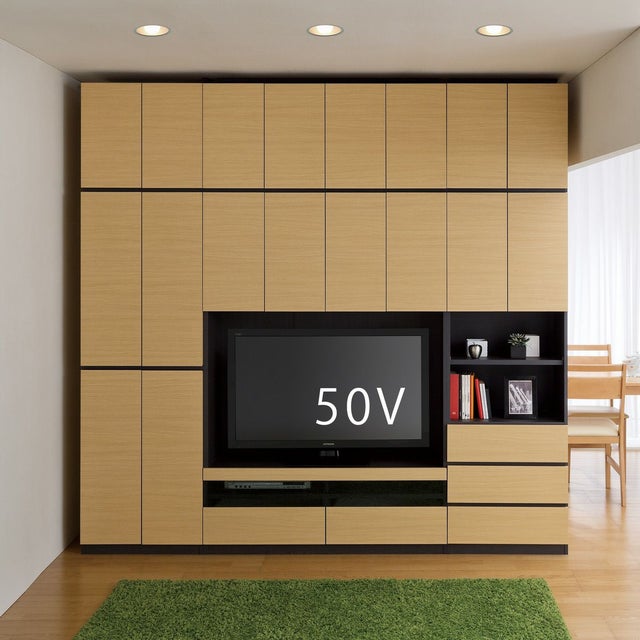 国産 壁面収納 テレビ台 幅120cm 高さ180cm ナチュラルブラウン 50V型 