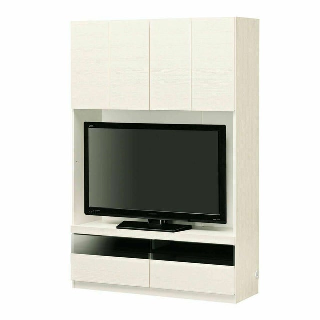 国産 壁面収納 テレビ台 幅120cm 高さ180cm ホワイト 白木目 50V型対応 