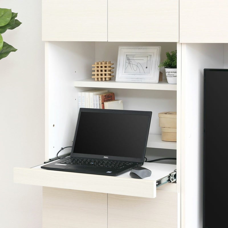 [デスクとして使えるスライド棚]スライド棚は引き出してデスクとして使用できます。必要なときだけ引き出して使えるから、スペースの無駄なくすっきり使えます。※画像はWH色