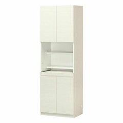 国産 壁面収納 デスク キャビネット 幅60cm 高さ180cm ホワイト 白木目 スライド棚 巾木よけ 配線穴 耐震ラッチ