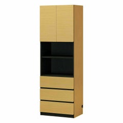 国産 壁面収納 キャビネット チェスト 幅60cm 高さ180cm ナチュラルブラウン 飾り棚 巾木よけ 配線穴 耐震ラッチ