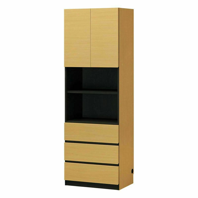 国産 壁面収納 キャビネット チェスト 幅60cm 高さ180cm ナチュラルブラウン 飾り棚 巾木よけ 配線穴 耐震ラッチ