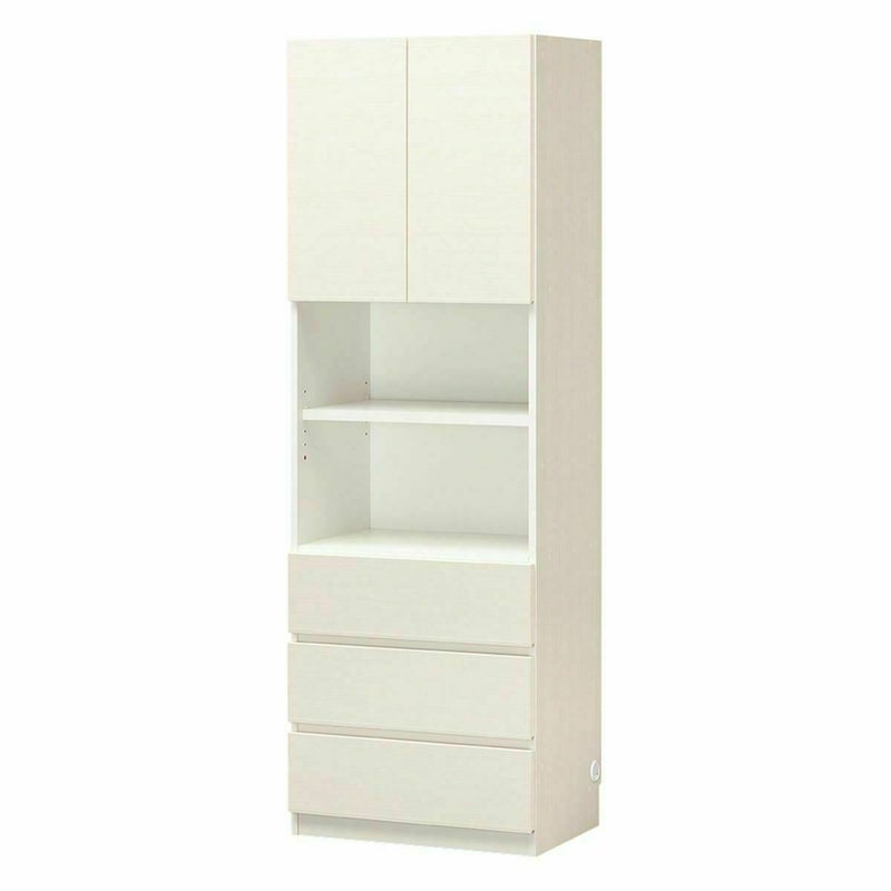 国産 壁面収納 キャビネット チェスト 幅60cm 高さ180cm ホワイト 白木目 飾り棚 巾木よけ 配線穴 耐震ラッチ