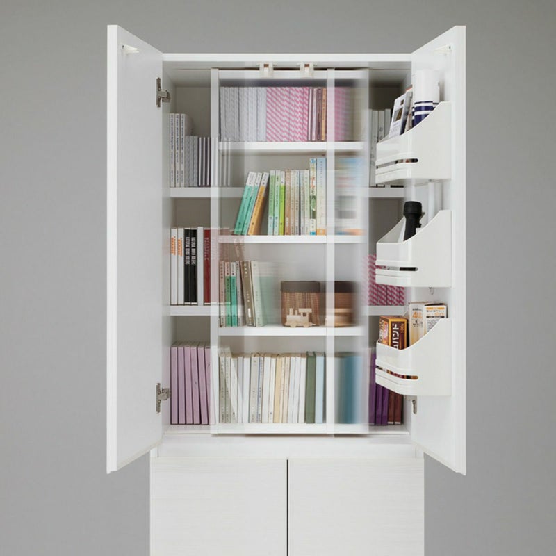 [文庫本や小物の整理に便利なスライド棚]上段は奥行きを上手に使えるスライド棚。文庫本やCD、DVD、小物などの収納に便利です。※画像はPOR-1860SL WH