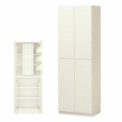 国産 壁面収納 キャビネット 幅60cm 高さ180cm ホワイト 白木目 スライド本棚 ボトルラック付 巾木 配線穴 耐震ラッチ