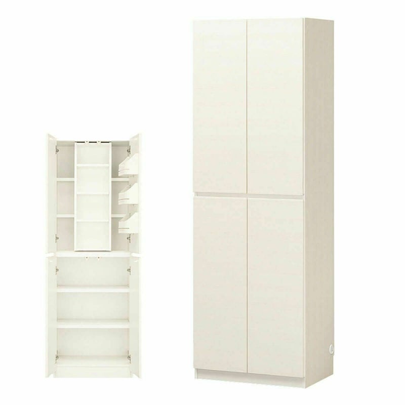 国産 壁面収納 キャビネット 幅60cm 高さ180cm ホワイト 白木目 スライド本棚 ボトルラック付 巾木 配線穴 耐震ラッチ