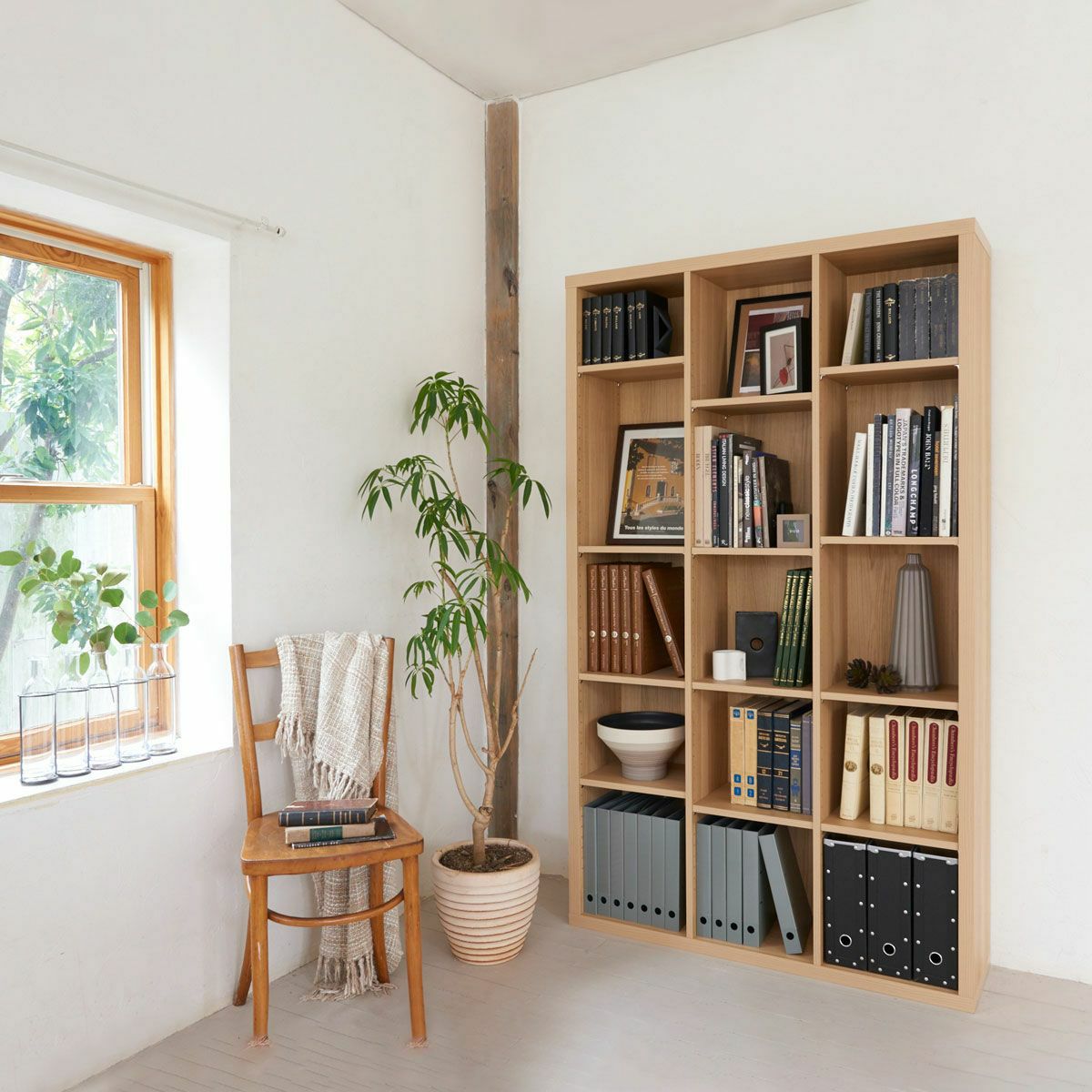 フリーラック 幅110cm 高さ114cm アイボリー 全棚可動 本棚 シェルフ