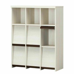 ディスプレイラック 幅95cm 高さ123cm 白木目 フラップ扉 本棚 飾り棚 シェルフ