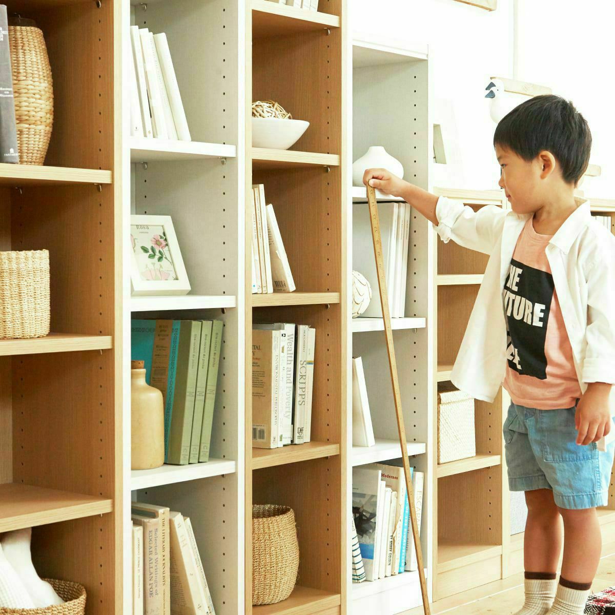 フリーラック 幅59cm 高さ180cm ナチュラルオーク1 全棚可動 本棚