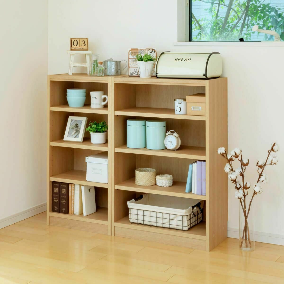 nana＊　本棚 中型 ナチュラル フリーラック 幅44cm 高さ90cm ナチュラルオーク1 全棚可動 本棚
