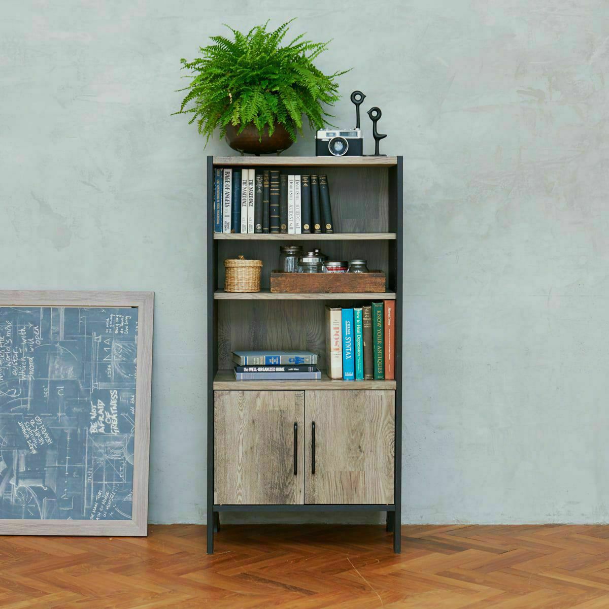 キャビネット 棚 幅59cm 高さ120cm ブラウン ブラック 組み立て簡単