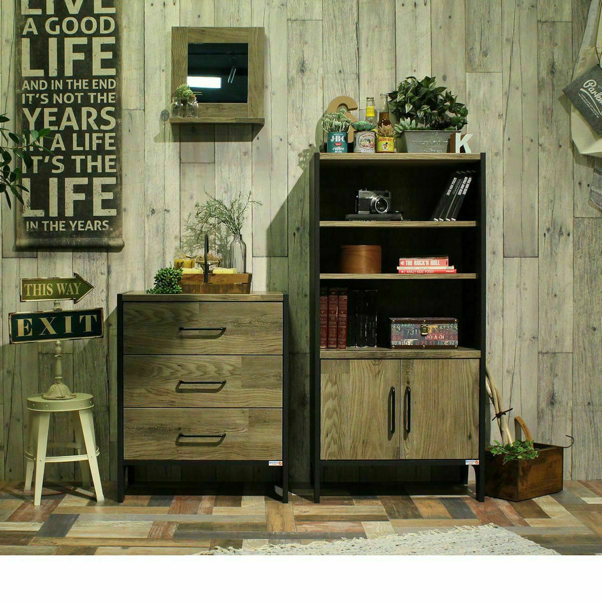 キャビネット 棚 幅59cm 高さ120cm ブラウン ブラック 組み立て簡単