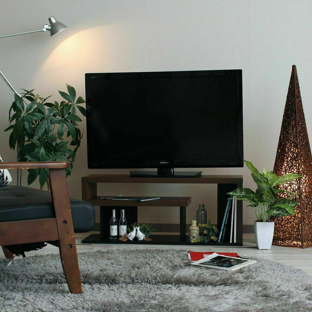S205　 ローボード　テレビ台　ダークブラウン　幅105cm テレビボード 105 完成品 脚付き 幅105cm 奥行40cm ローボード