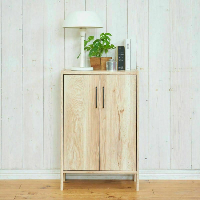 国産 キャビネット 棚 幅59cm 高さ89cm ビンテージナチュラル 組み立て簡単 扉付収納棚 本棚
