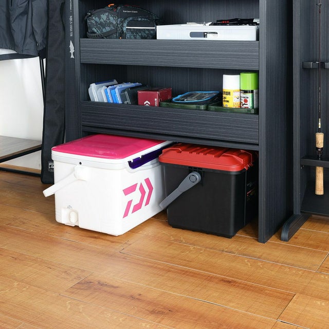 釣具収納 引出トレータイプ 幅80cm 高さ101cm ブラック 黒 木目 