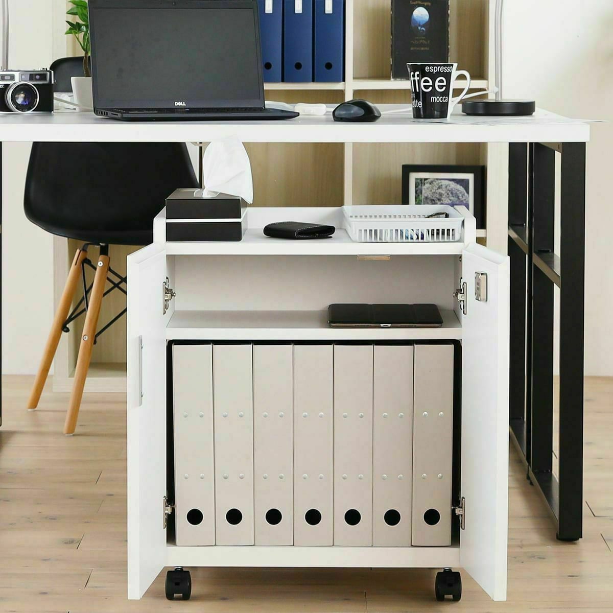 白井産業 デスクサイドに便利 サイドワゴン OF2-6050DC オフィスコ2 サイドワゴン ラック 幅50cm 高さ60cm ホワイト 白 鍵 扉 キャスター付