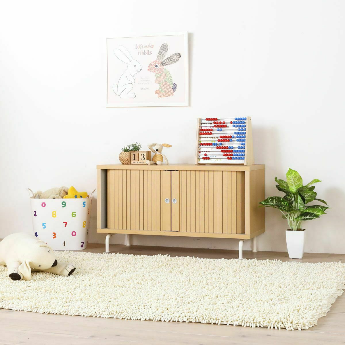 キッズ用キャビネット おもちゃ箱 幅91cm 高さ38cm ナチュラルブラウン