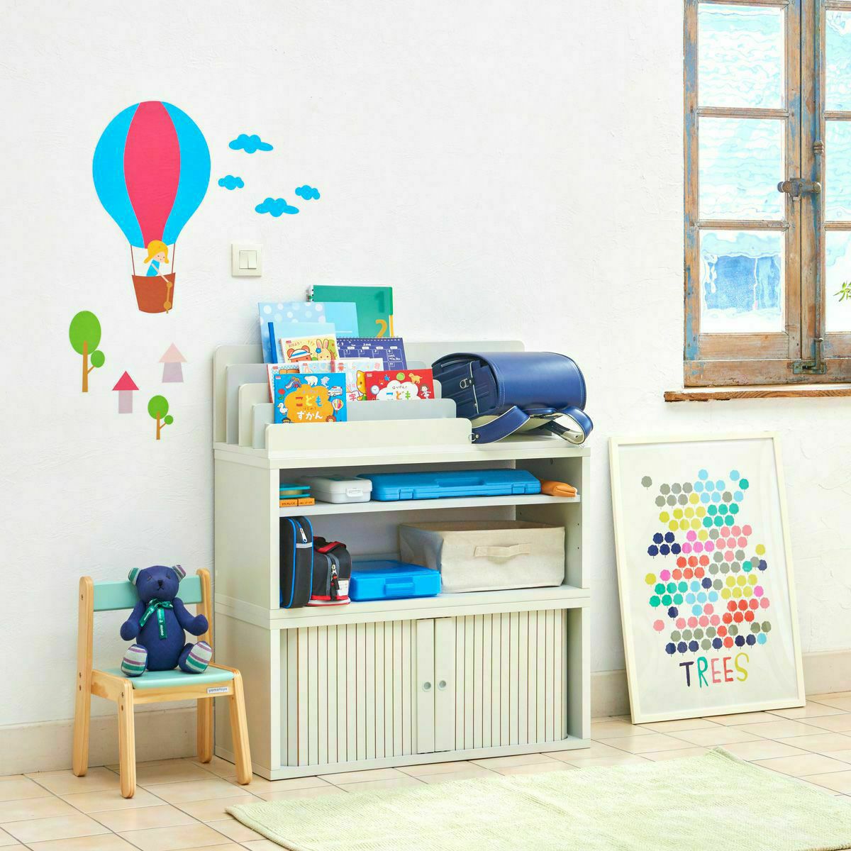 キッズ用ラック 収納棚 幅91cm 高さ38cm アイボリー 本棚 子供 収納