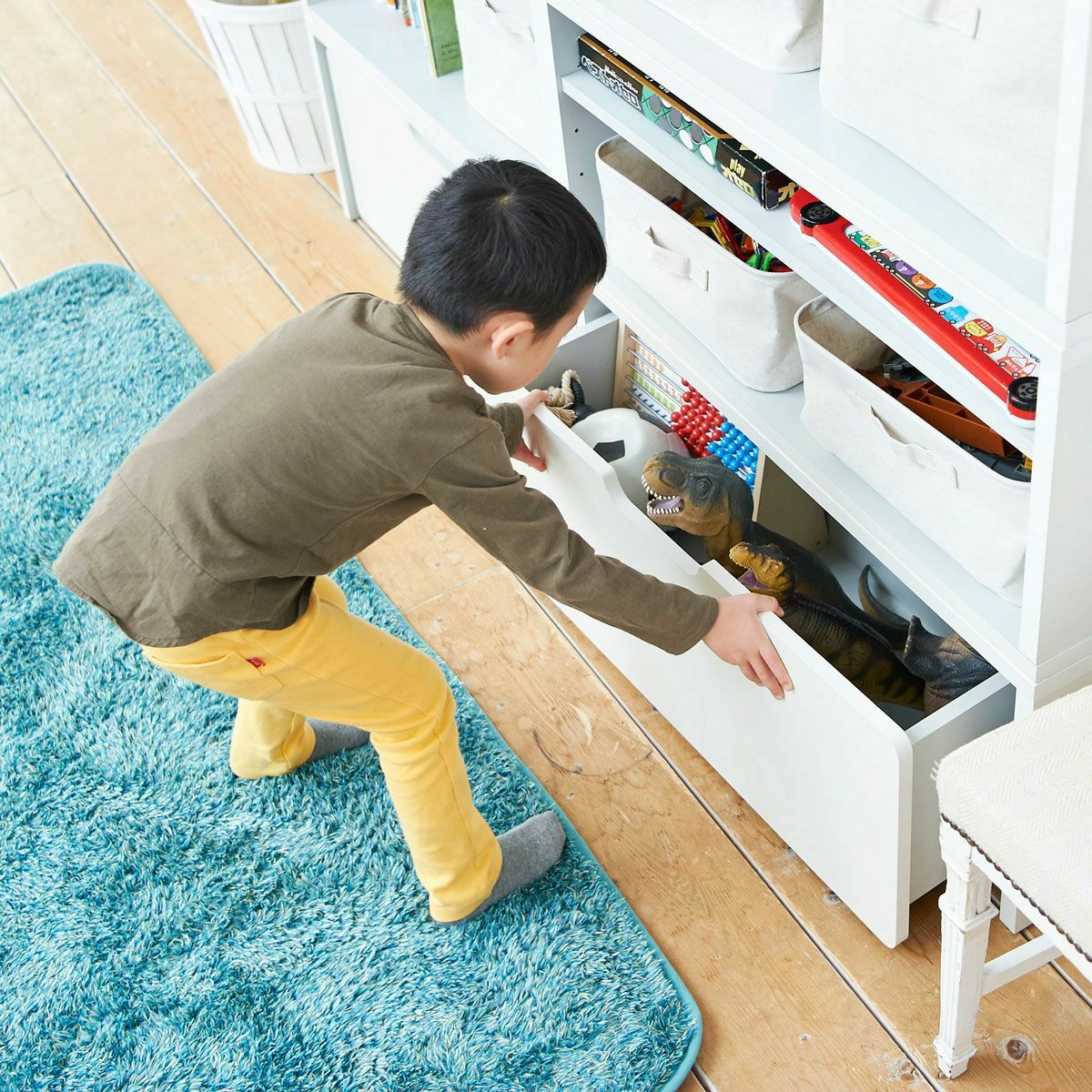 おもちゃ箱 トロッコ 幅91cm 高さ38cm アイボリー キャスター付き 子供