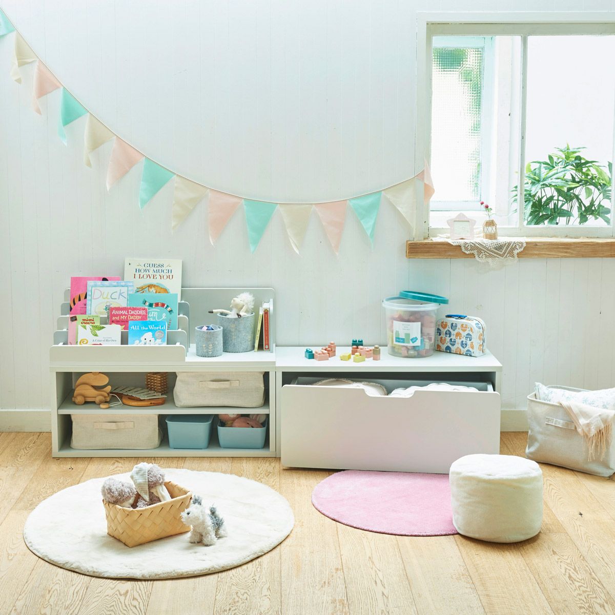 おもちゃ箱 トロッコ 幅91cm 高さ38cm アイボリー キャスター付き 子供