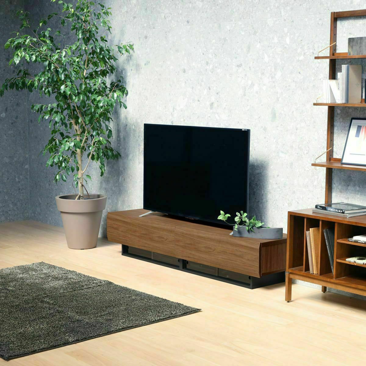 テレビ台 幅180cm 高さ36cm ダークブラウン 75V型対応 木質感のある