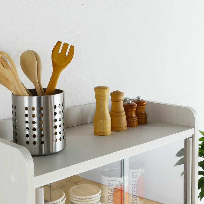 [物が落ちにくい天板]天板の3方を板で囲んでいます。上に物を置いても落ちにくい仕様です。