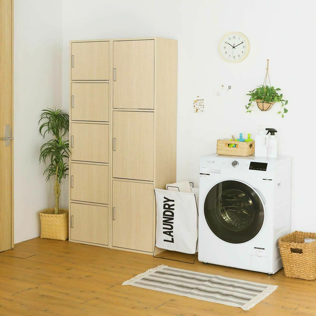 白井産業 収納棚 ラック 整理棚 FUL-1845 3D WH フルニコ 収納棚 ラック 幅43cm 高さ180cm ナチュラルブラウン 扉付 整理棚 3
