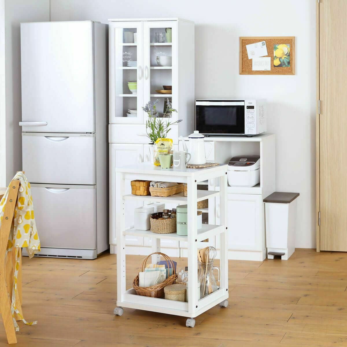 キッチンワゴン 4段 幅53cm 高さ85cm ホワイト 白 メラミン天板