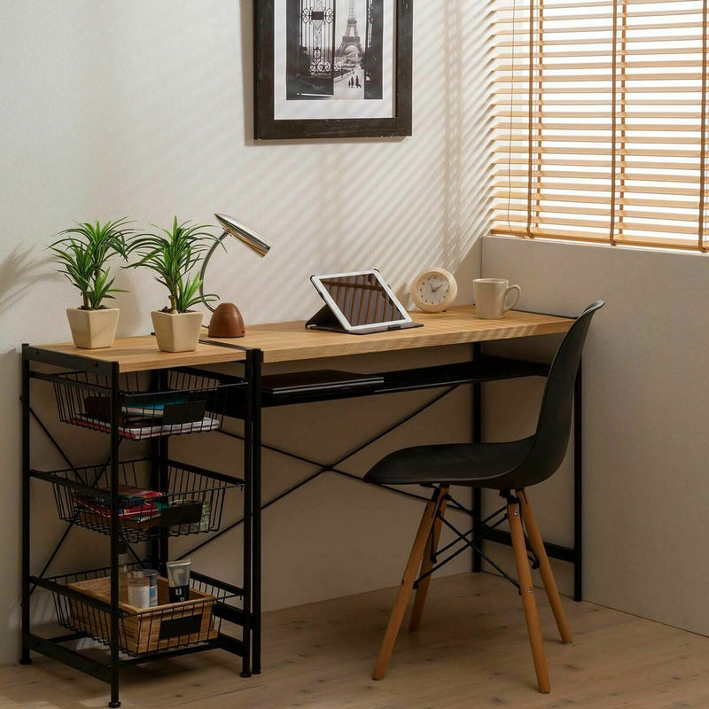 [バスケットワゴンとの組み合わせ]アジャスター使用時のバスケットワゴン（RNT-8040W）と同じ高さなので、合わせて使うと一体感がでます。デスク周りの書類や小物の収納を増やしたい方におすすめです。