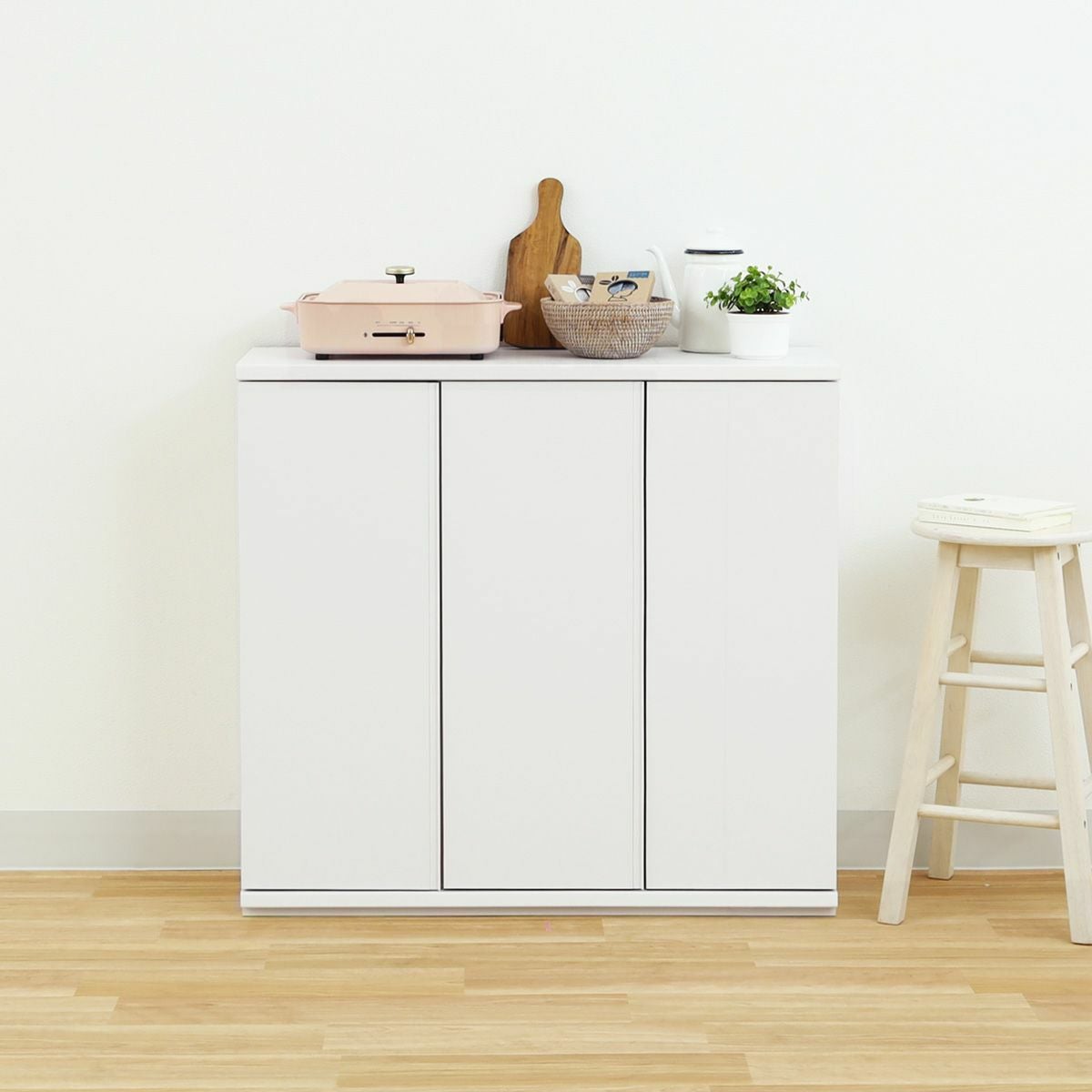 キャビネット 棚 幅90cm 高さ85cm ホワイト 白 カウンター下 プッシュ