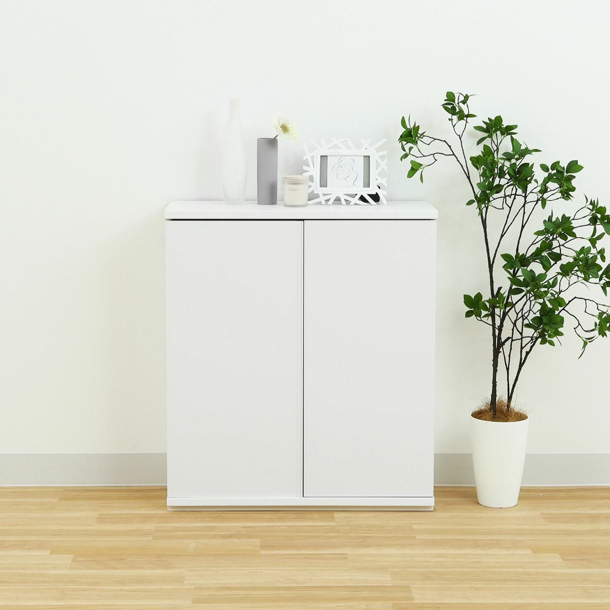 キャビネット 棚 幅75cm 高さ85cm ホワイト 白 カウンター下 プッシュ