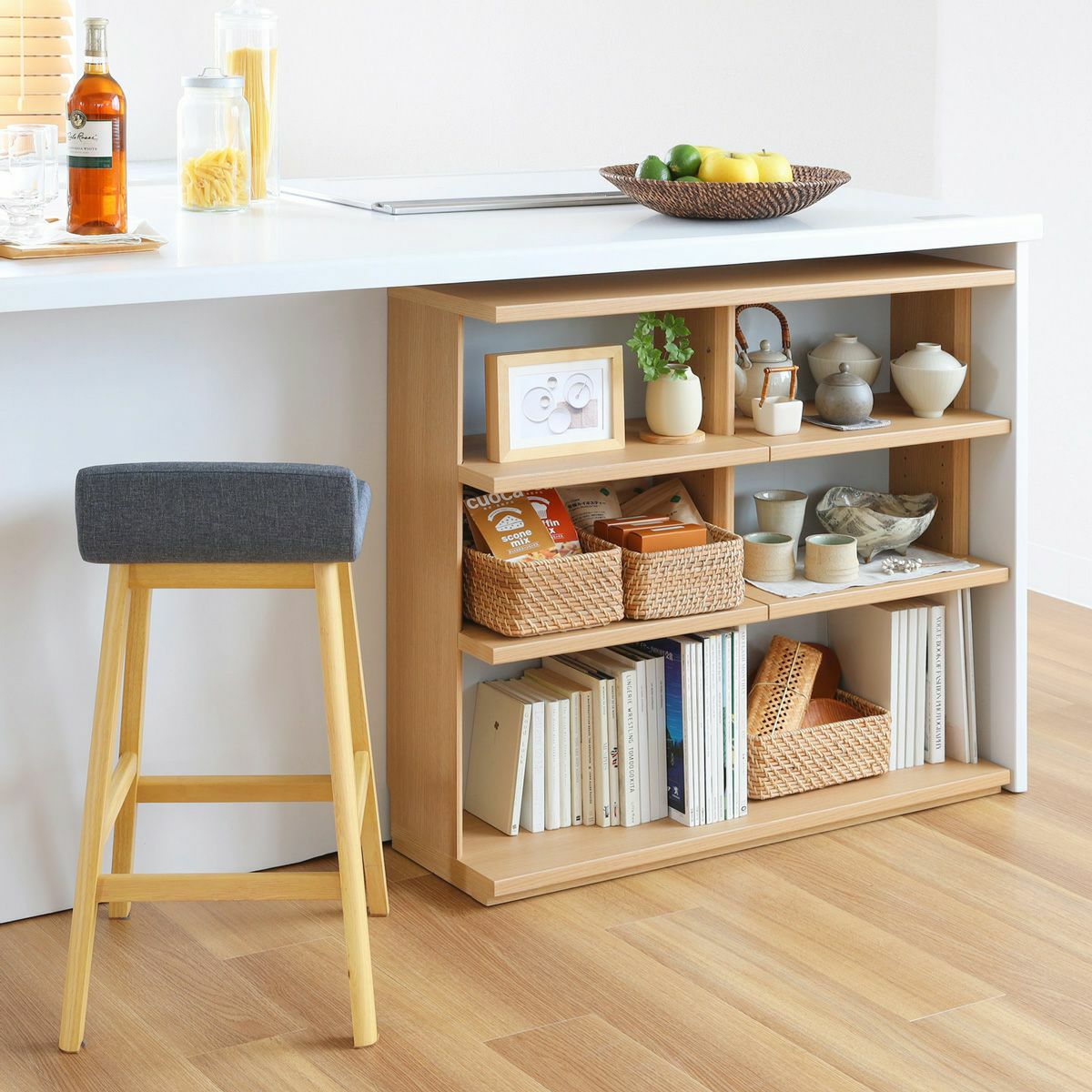 オープンラック 棚 幅90cm 高さ85cm ナチュラルブラウン カウンター下